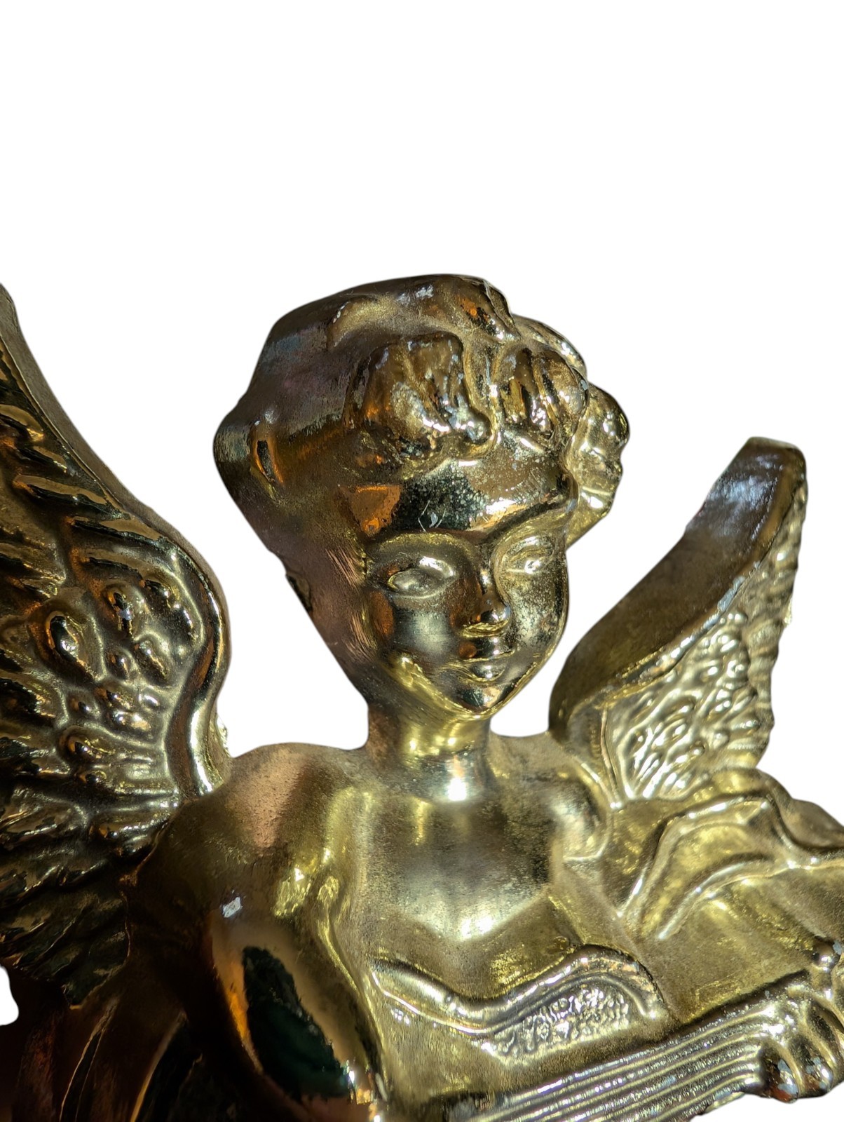 Vtg Pair Gold Tone Metal Cherub Angel Music Instrument Baroque Hollywood Regency