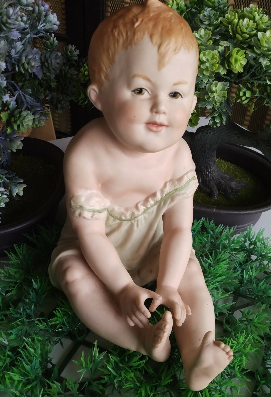 Collectable German Gebruder Huebach Bisque Piano Baby Figurine