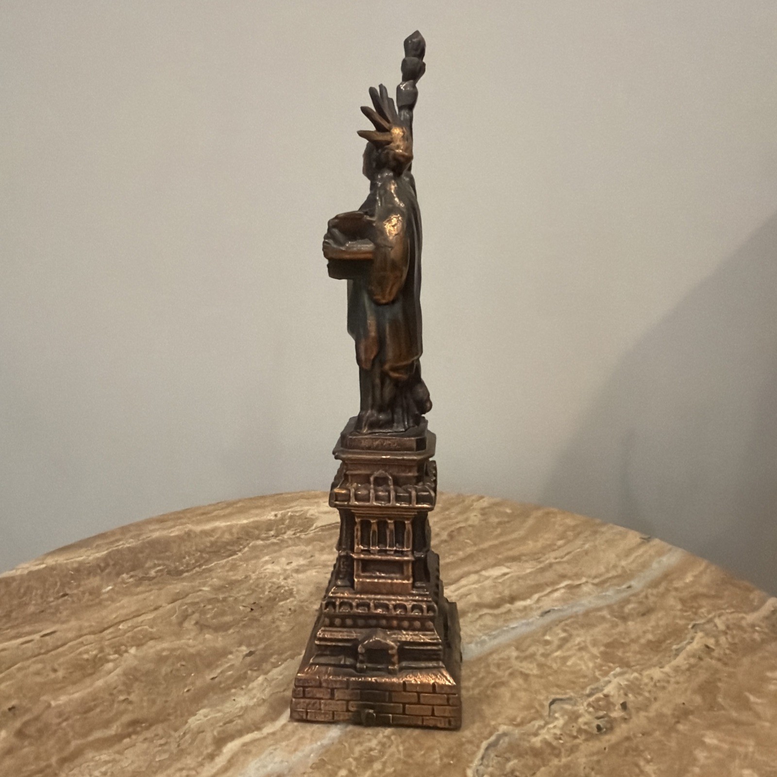 Vtg 9.5″ Statue of Liberty Bronze Monument Figurine Observation Area Pedestal