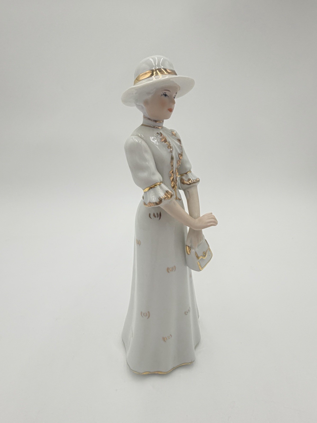 Vtg Piero Elegant Lady w/ Purse- Gold Trimmed Porcelain Figurine *SEE PHOTOS*