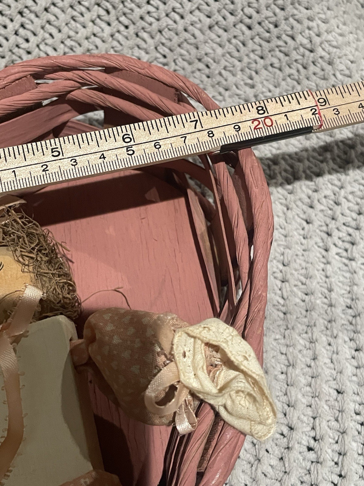 Pink Wooden Heart Shelf Sitter W/ Rag Doll Cottage Core Decor Vintage Country