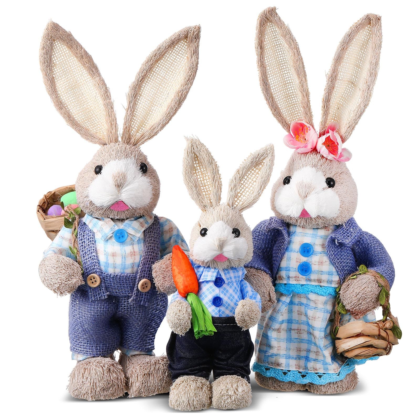 Wesiti Set of 3 Sisal Easter Bunny Decoration 13.8″ 9.8″ Natural Easter Straw…