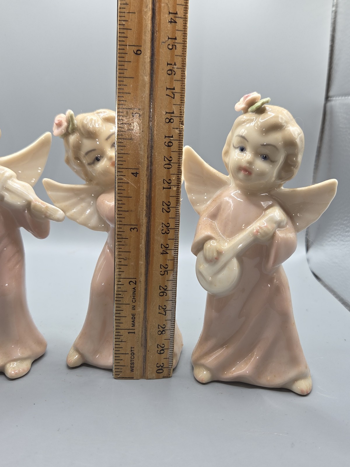 Vtg Lot Lefton? Cherub Girls Angels Singing/ Playing Music Figurines 1950s Trio