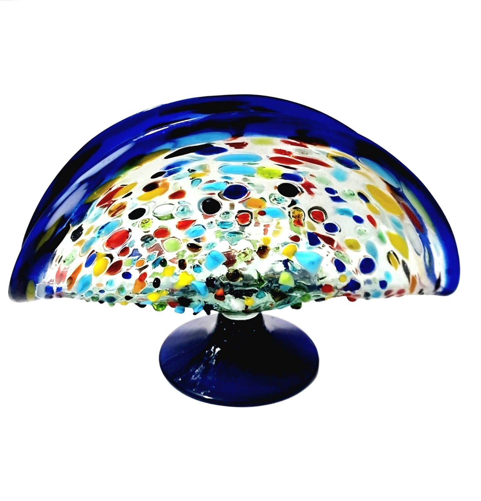 Estate Modernist Italy Multicolor Fan Confetti Murano Art Glass Centrepiece Rare