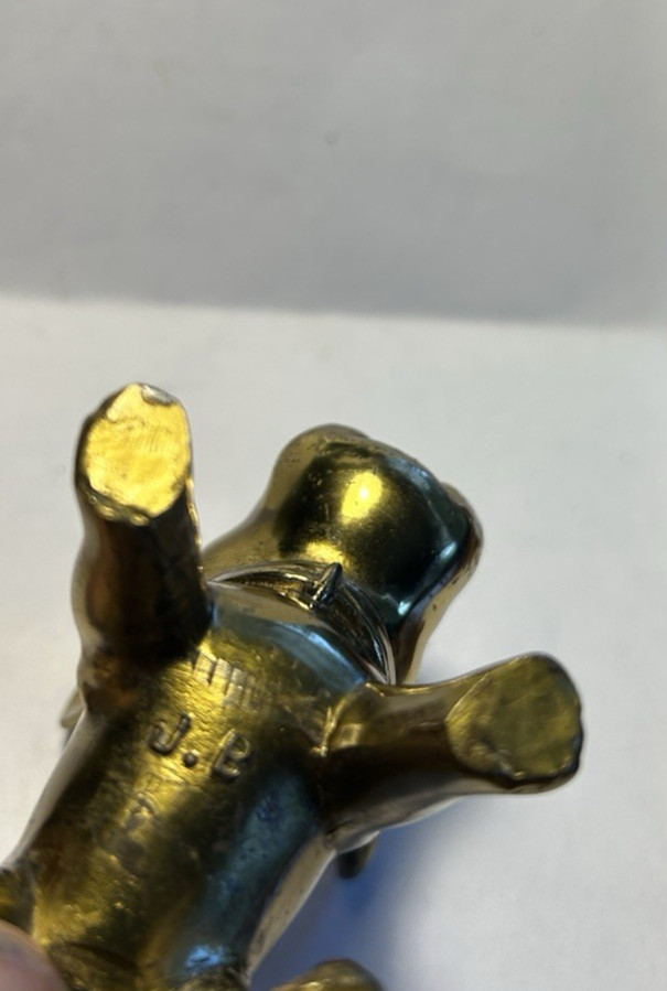 Vintage Signed French Bull Dog figure by J.B. Jennings Bros Gold-tone metal