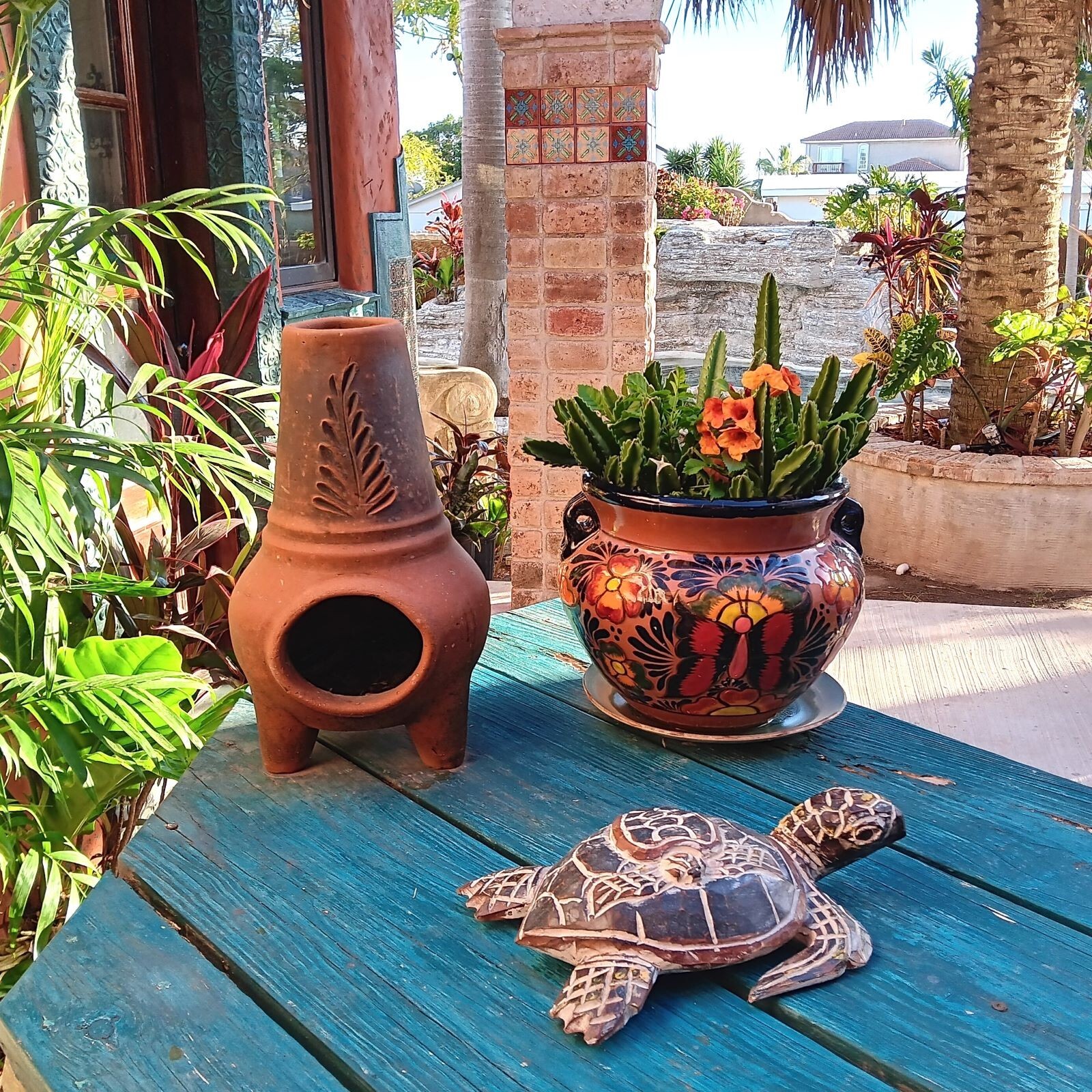 Wood Carving Sea Turtle w Hatchling Sealife Sculpture Coastal Decor Large 12″