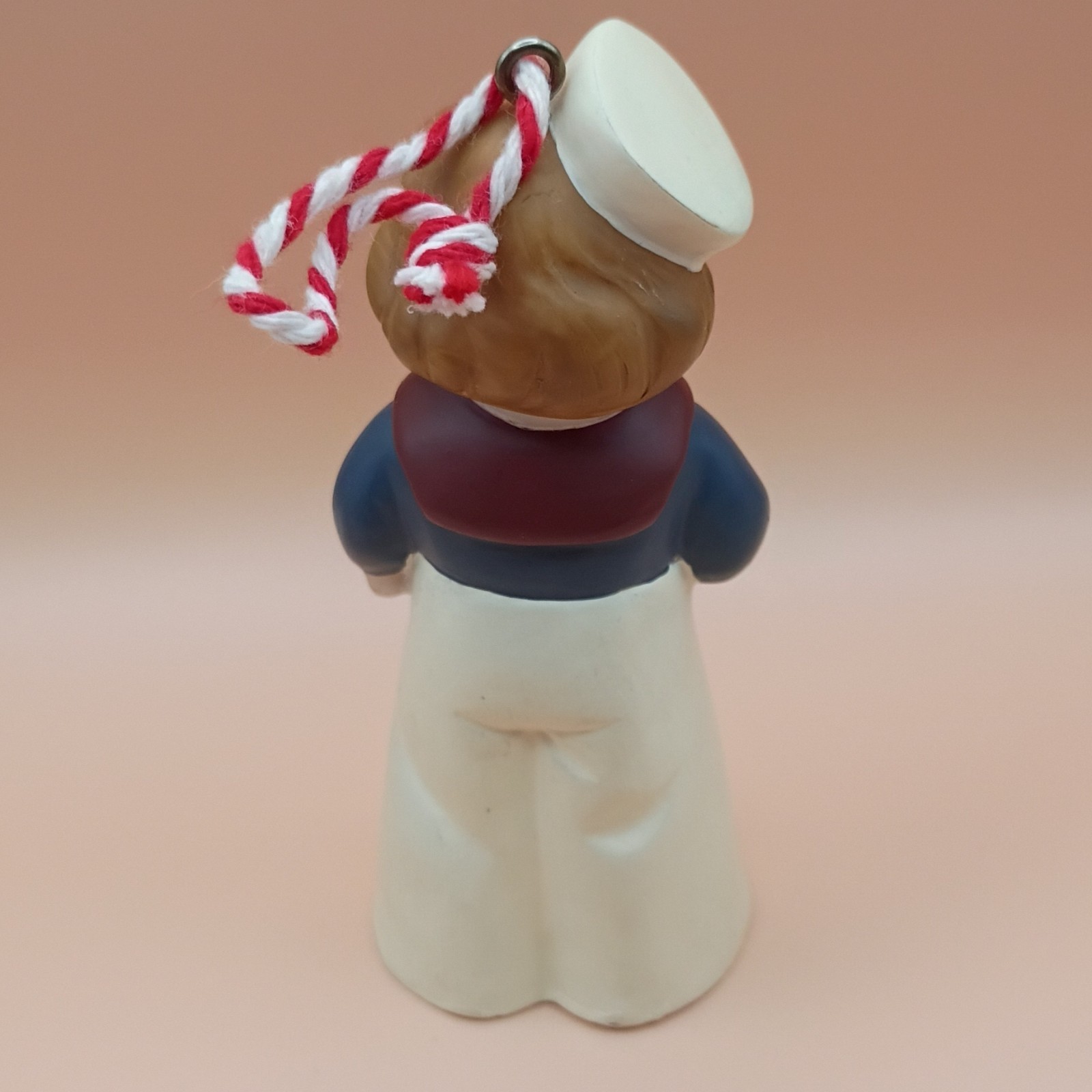Ceramic Sailor Boy Figurine Ornament Painted Red White Hanging Cord Kids