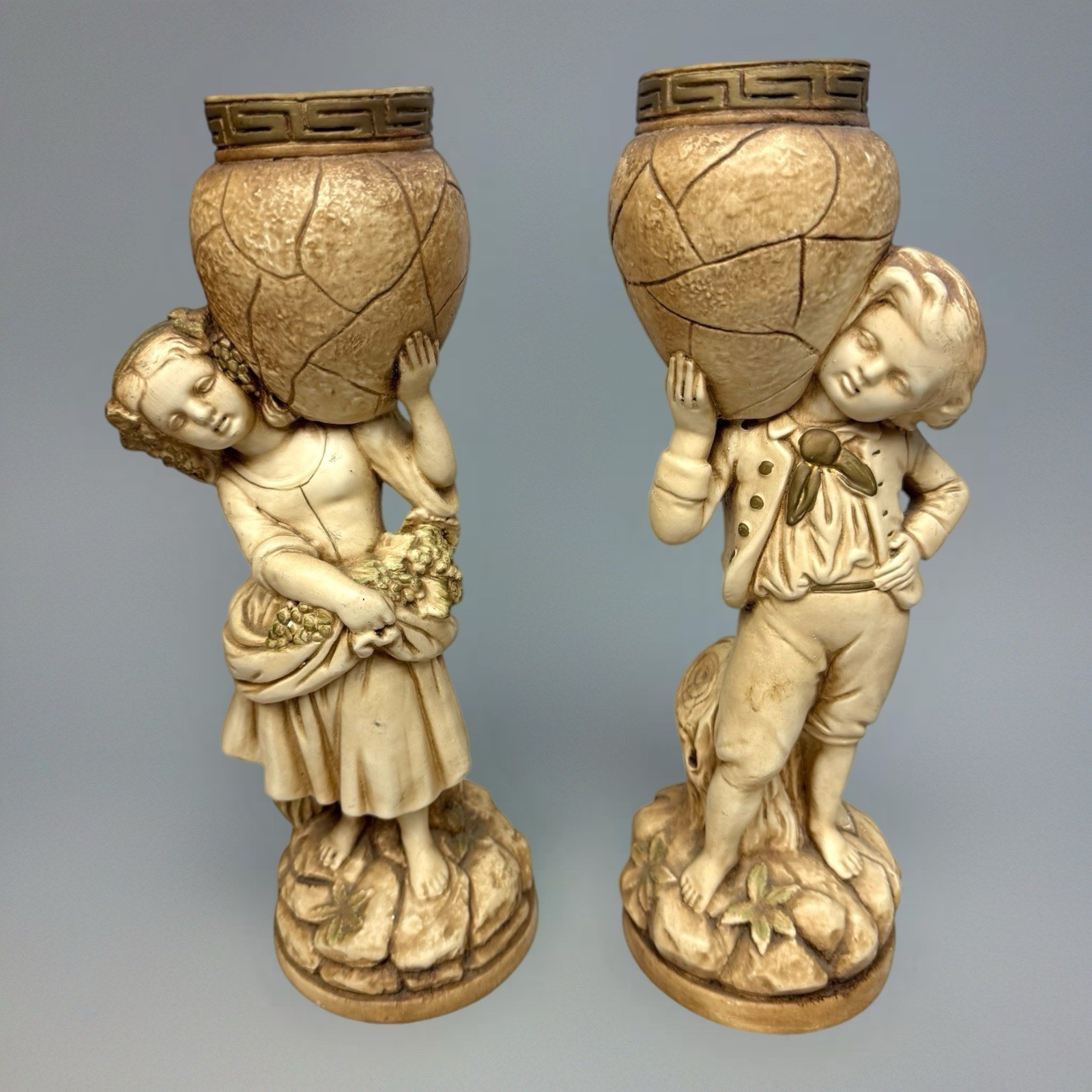 Vintage Marwal Chalk ware Boy & girl Figural Planter Pair – Mid Century Style
