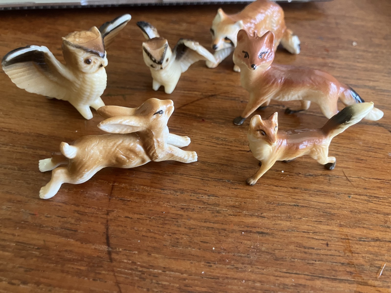 Vintage Mini Plastic Celluloid Animal Figures mcm lot set woodland creatures fox