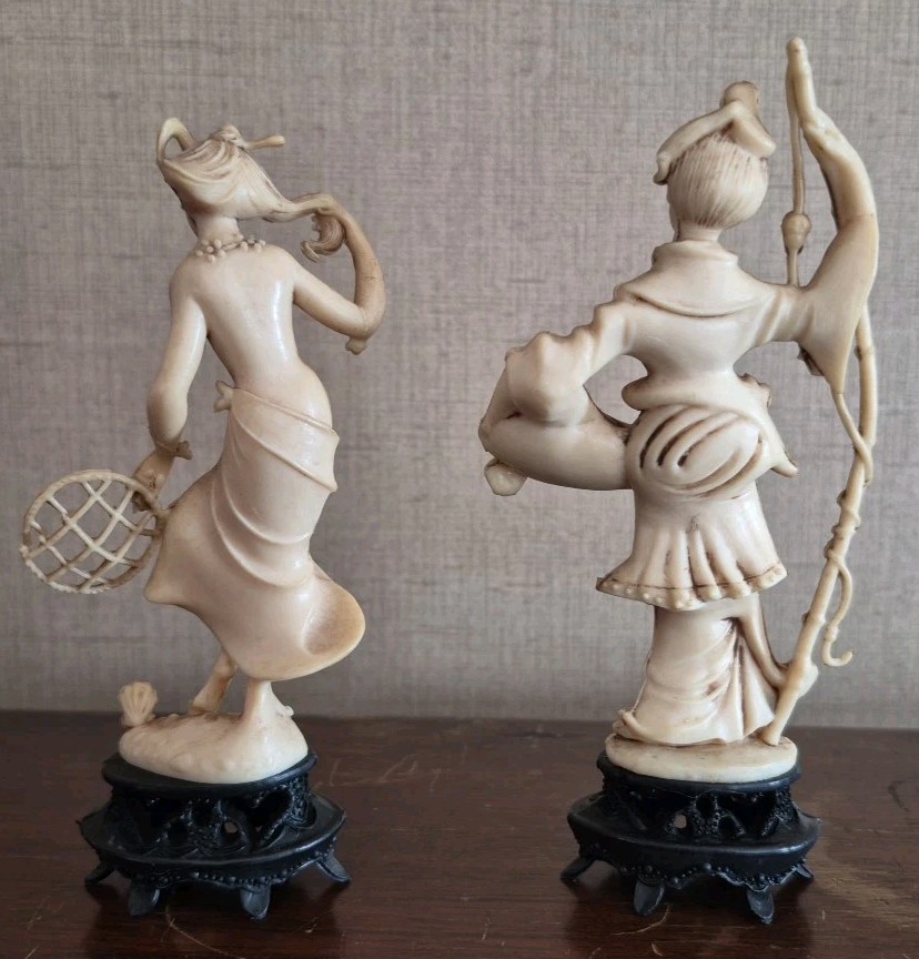 Vintage Fontanini Depositato Asian Figurines Pair 1960s Italy Resin Fisherwomen