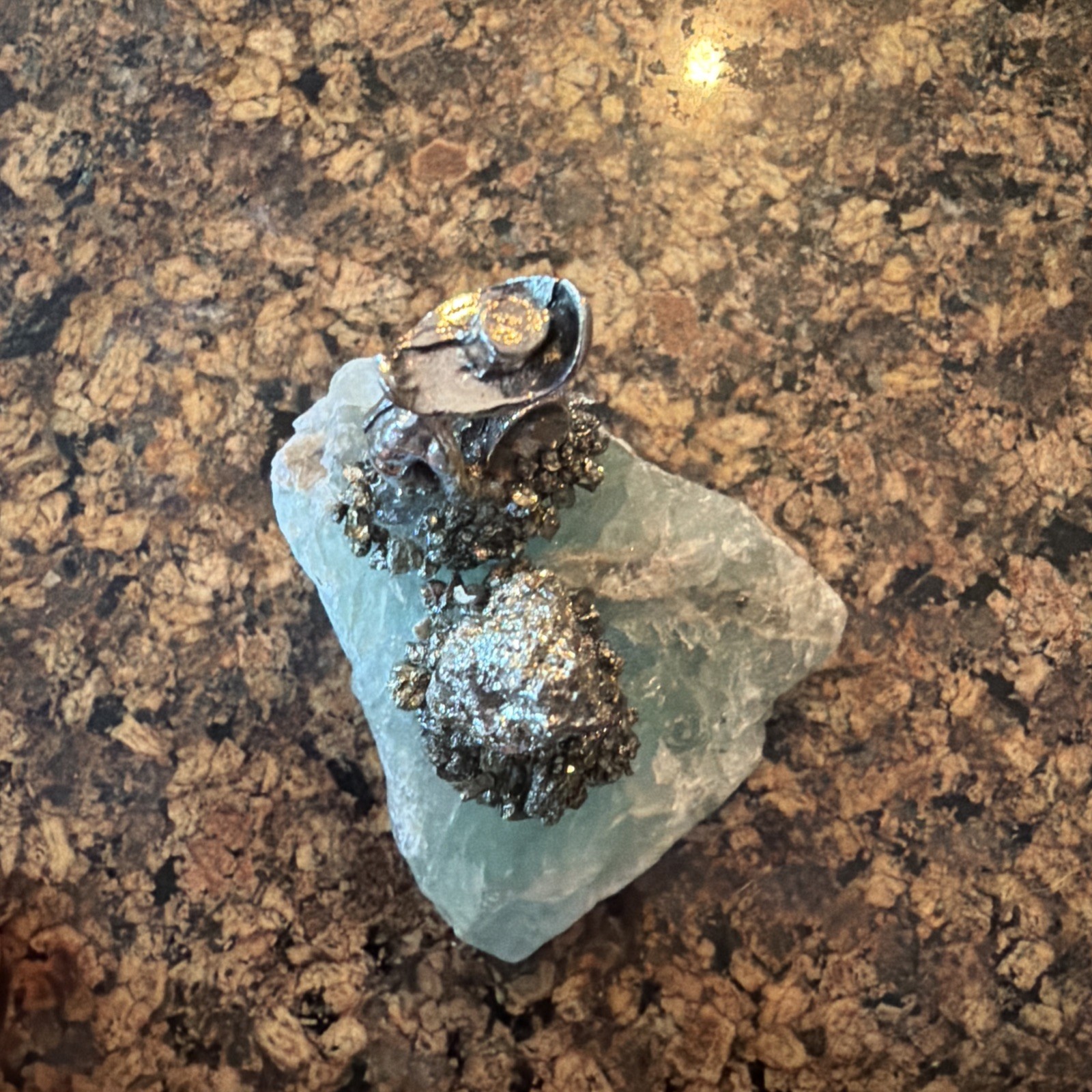 Miner Metal Figurine Sculpture fluorite Stone Base
