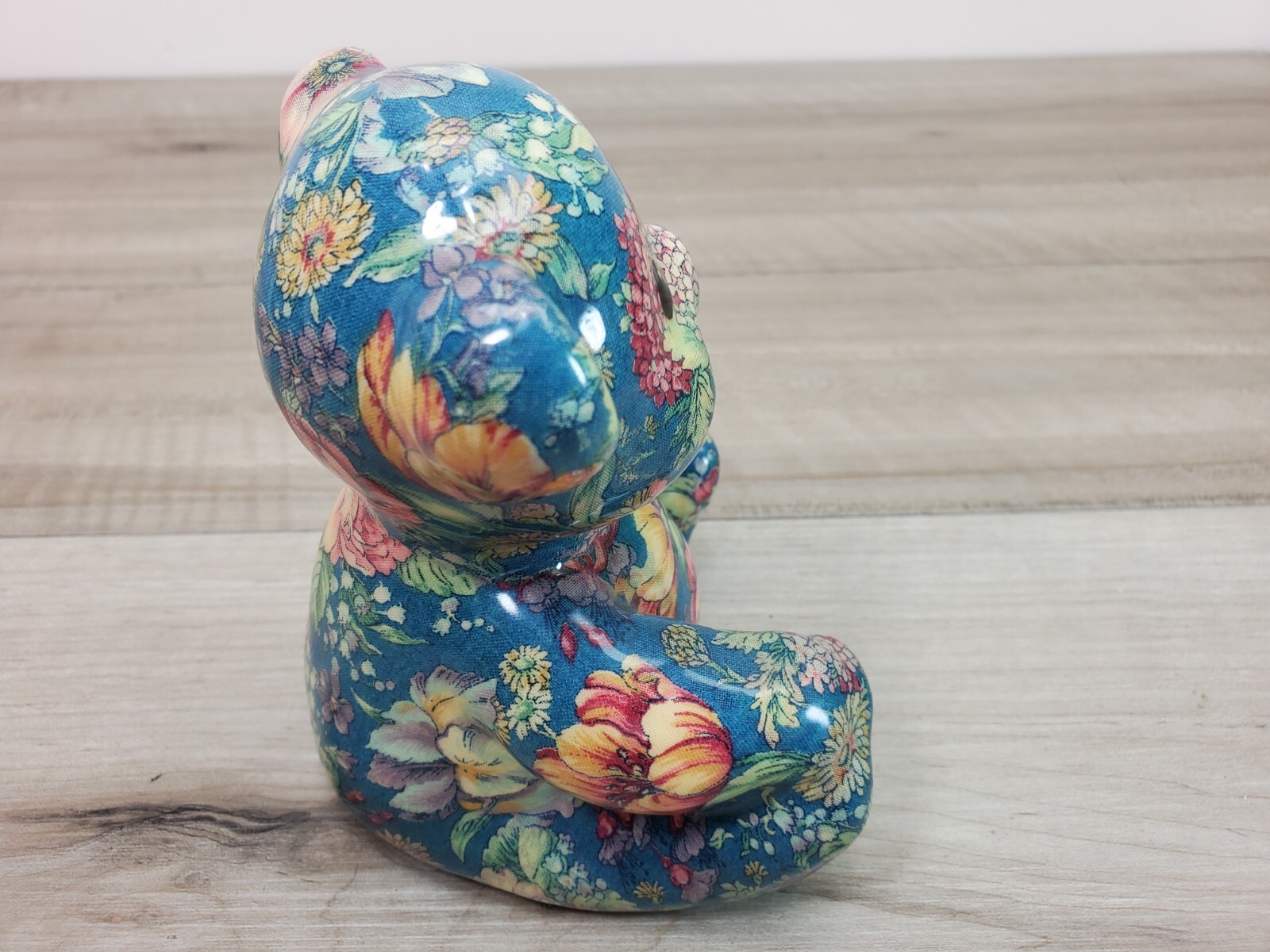 Vintage Porcelain Patchworks Joan Baker Designs Bear Figurine Figure Floral