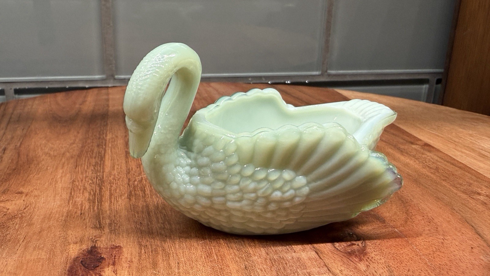 Vintage Boyd Glass Swan Open Salt Trinket Dish – Aqua Diamond Glass Collectible