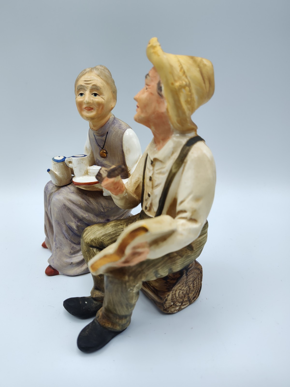 Vintage Old Man With Pipe And Old Woman With Tea Figurines #2040 Made In Japan