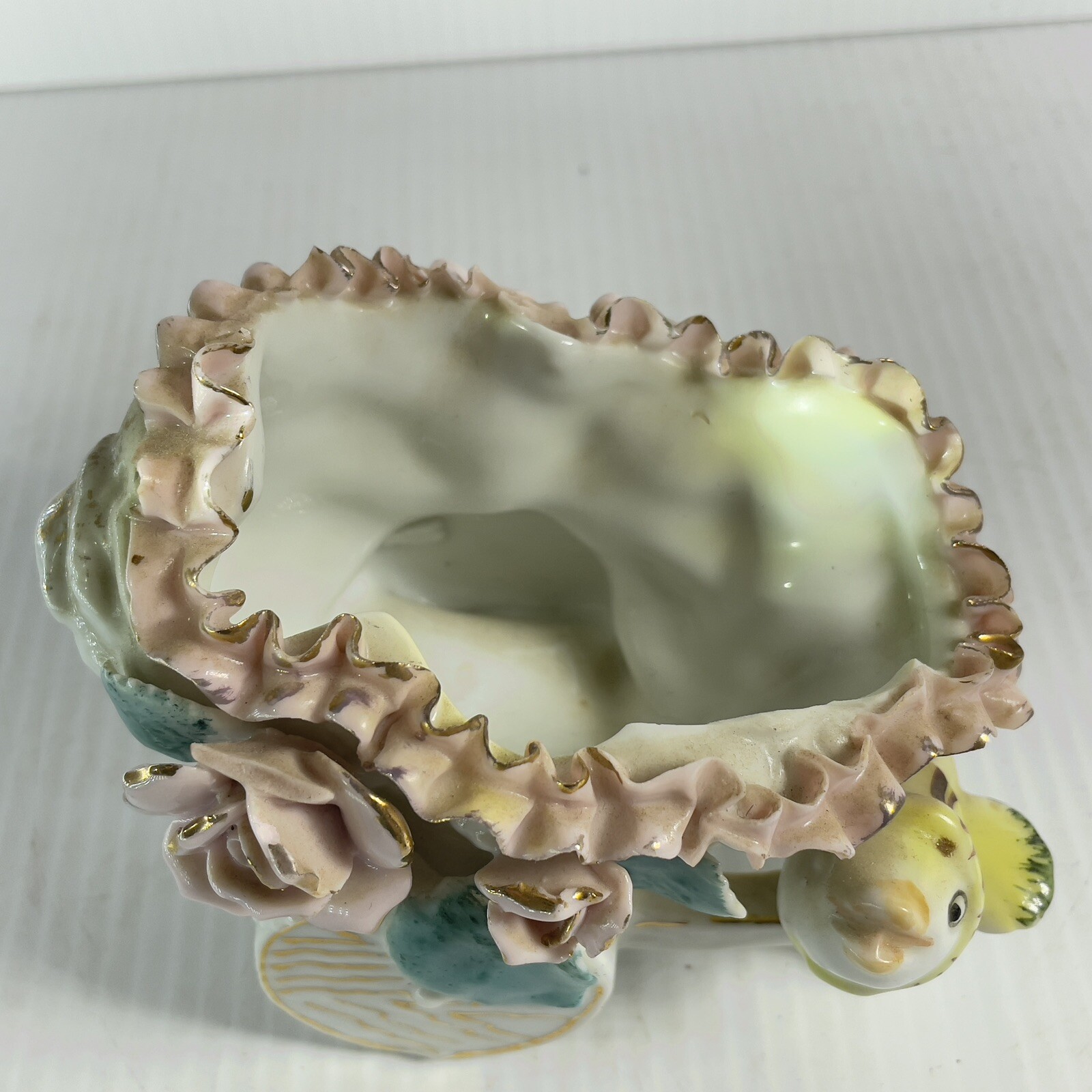 Porcelain Cart With Roses and a little Bird