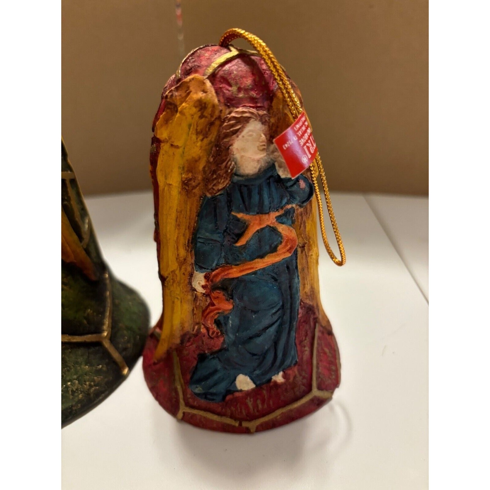 2 Hand-Painted Angel Figurines/Ornaments With Hanging Loop