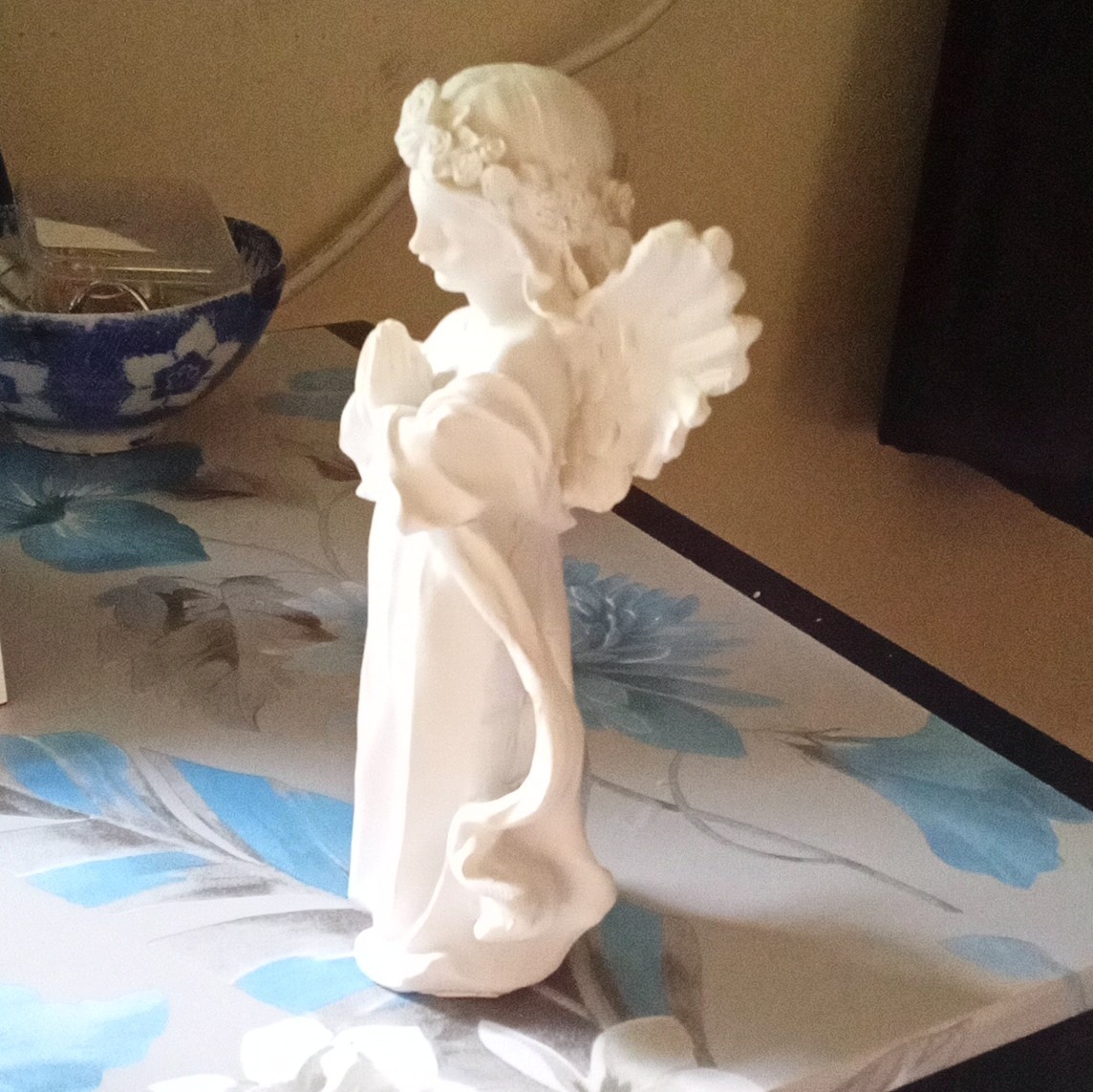 Paint It Yourself, White Praying Angel Figurine Statue w/ Wings, Ceramic
