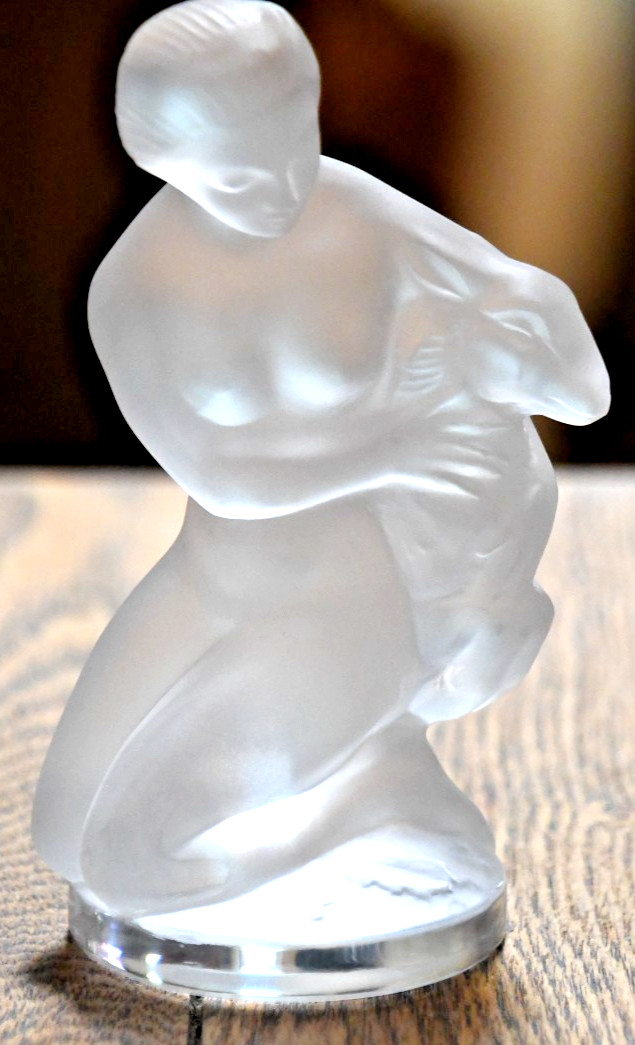 Lalique Crystal Diana the Huntress with Fawn Figurine Paperweight */