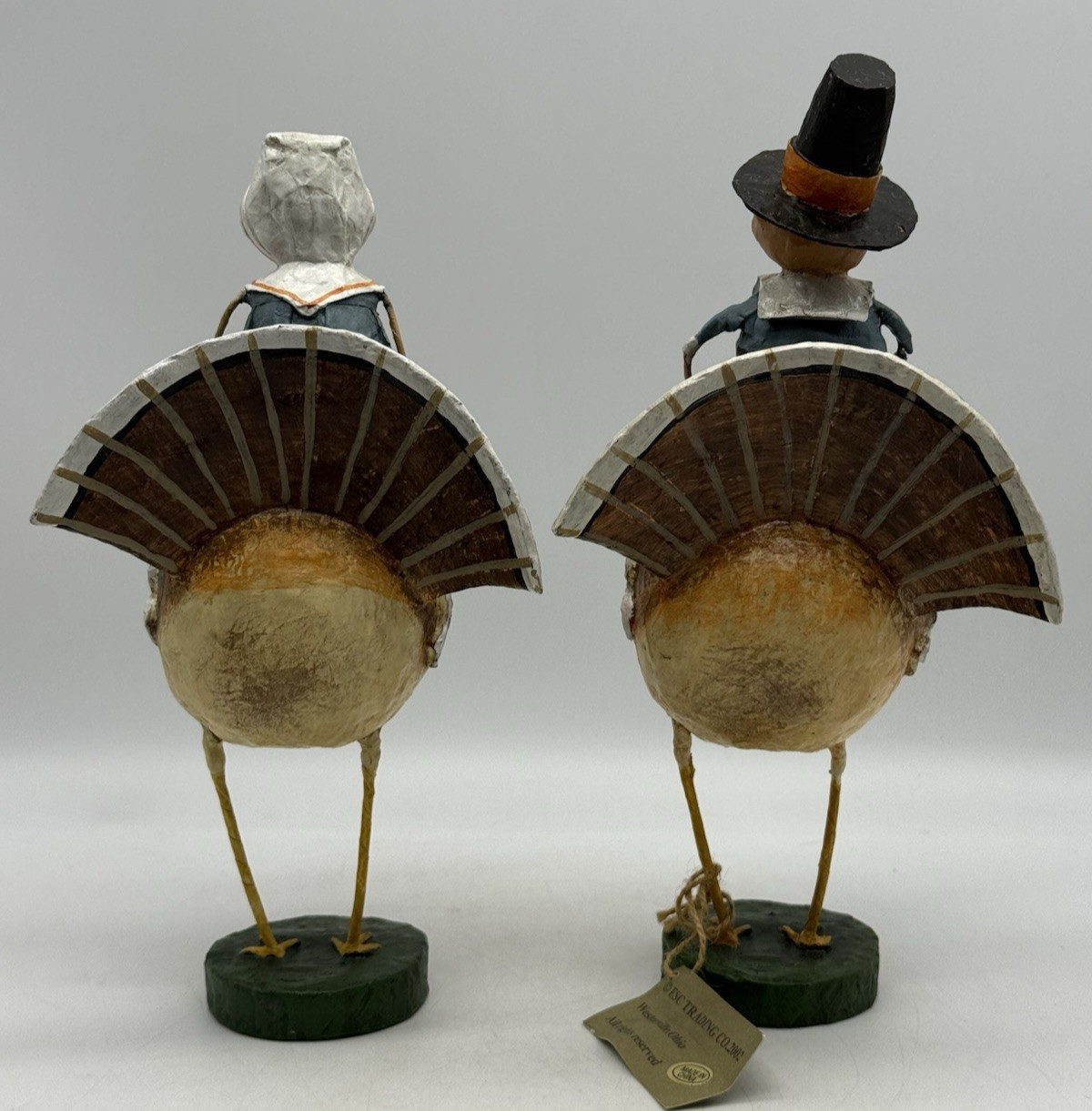 Lori Mitchell Tom & Goodie Riding Turkey Gobblers Thanksgiving Pilgrim Figurines
