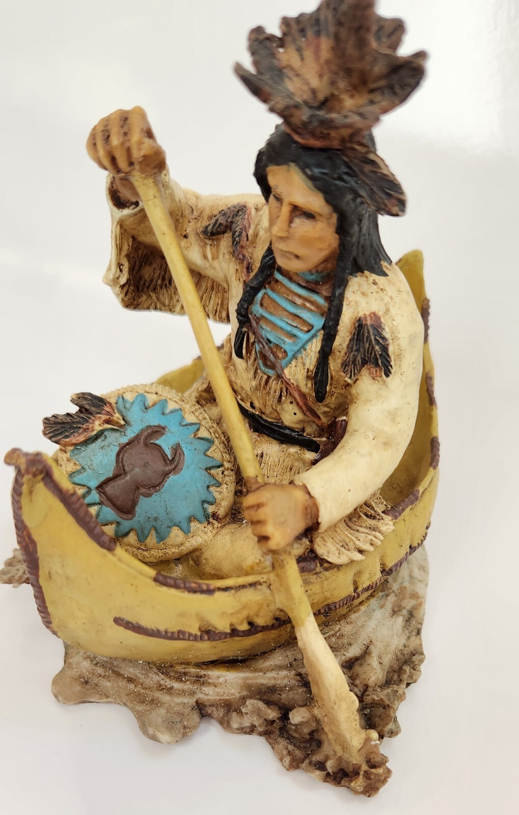 Detailed Indian Rowing In A Canoe Figure 4.5T x 4″W Native American