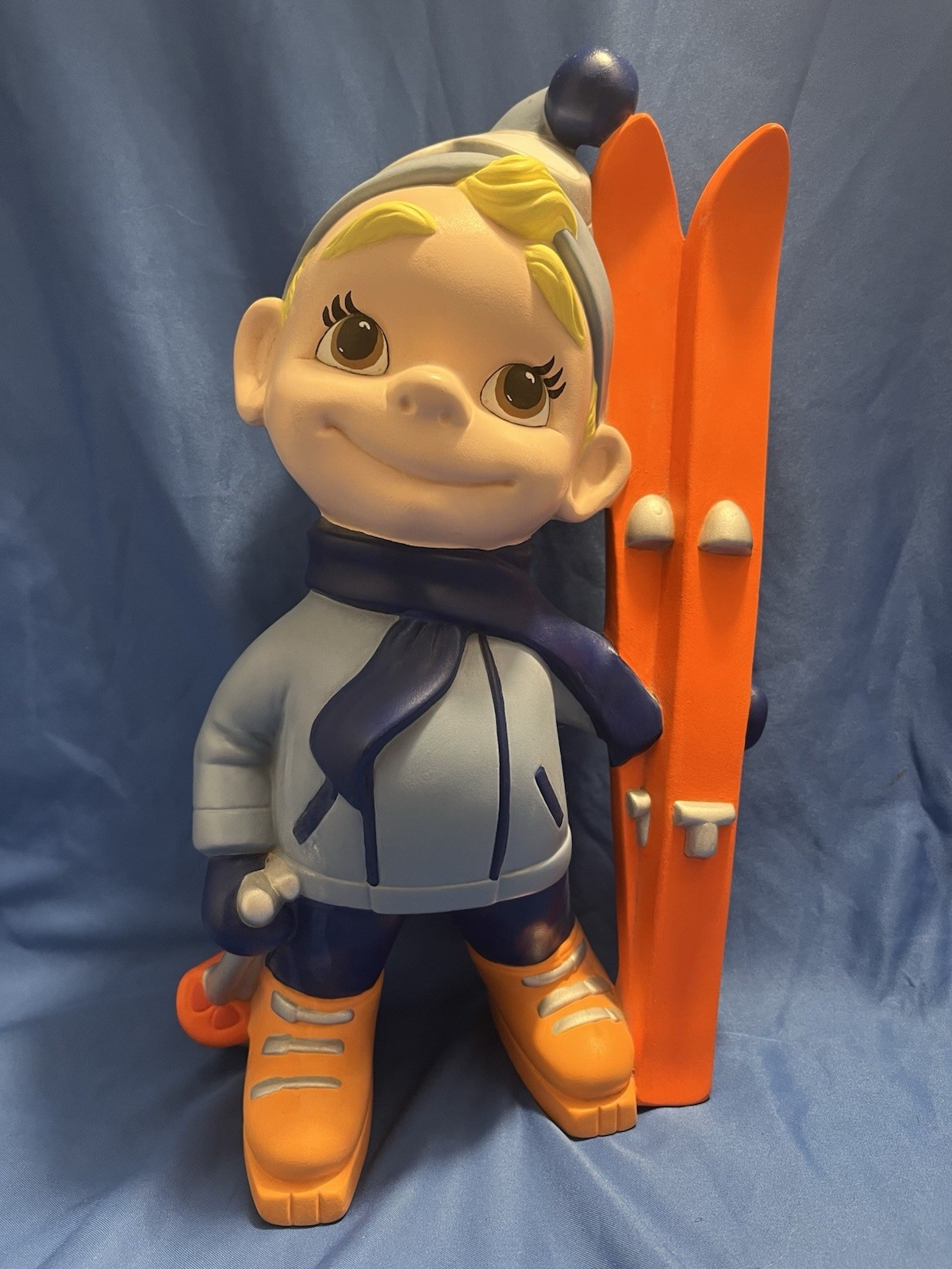 Atlantic Mold Smiley Skier Ceramic Hand Painted 11.5″ Figure Statue Vintage 1975