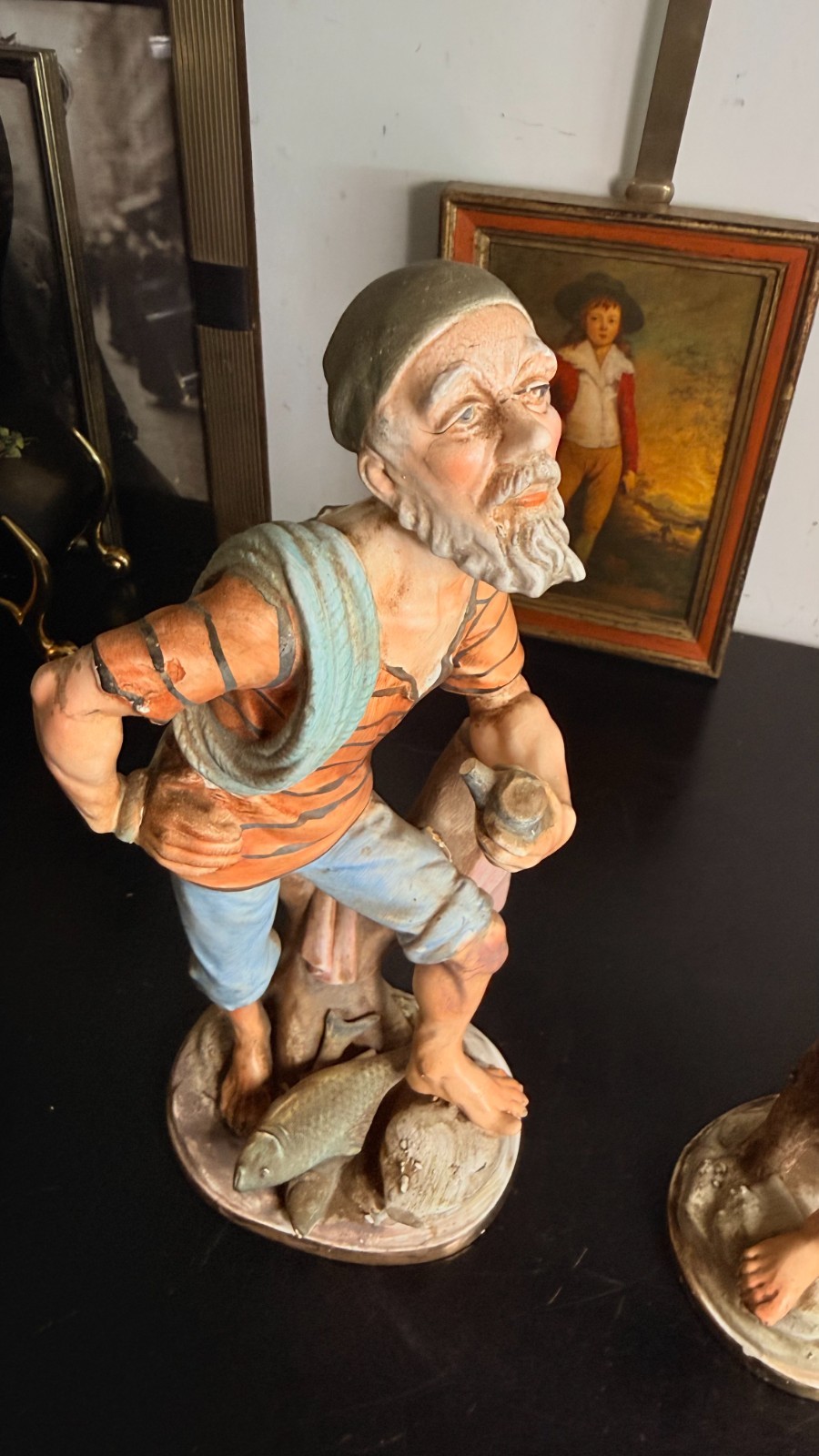 Vintage Norleans Japan Fisherman Fisherwoman Porcelain Figurines Pair 12″
