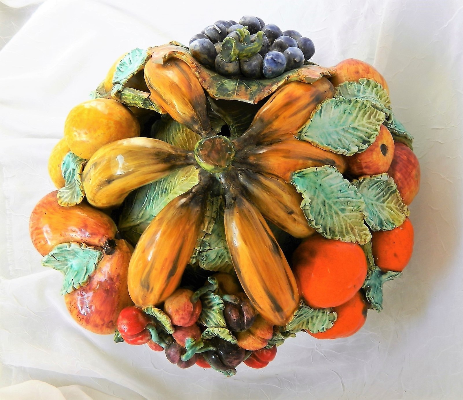 ~ ITALIAN MAJOLICA FRUIT BOWL c1920 ANTIQUE CENTERPIECE Spectacular! 9-10 lb” ~