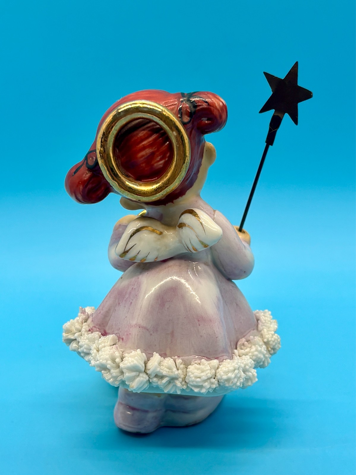 Vtg Ardalt Red Hair Angel Gold Halo Holding Star Staff w/ Duck – EUC