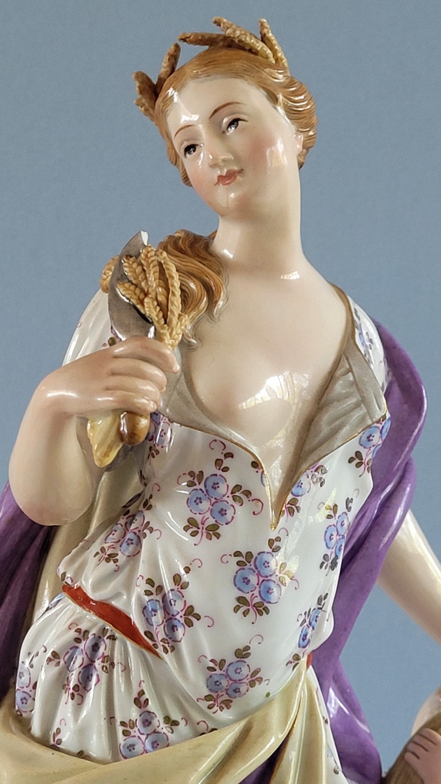 Antique Meissen Porcelain Figure 11 1/2″ Allegory of Summer Wheat w Putti c 1900