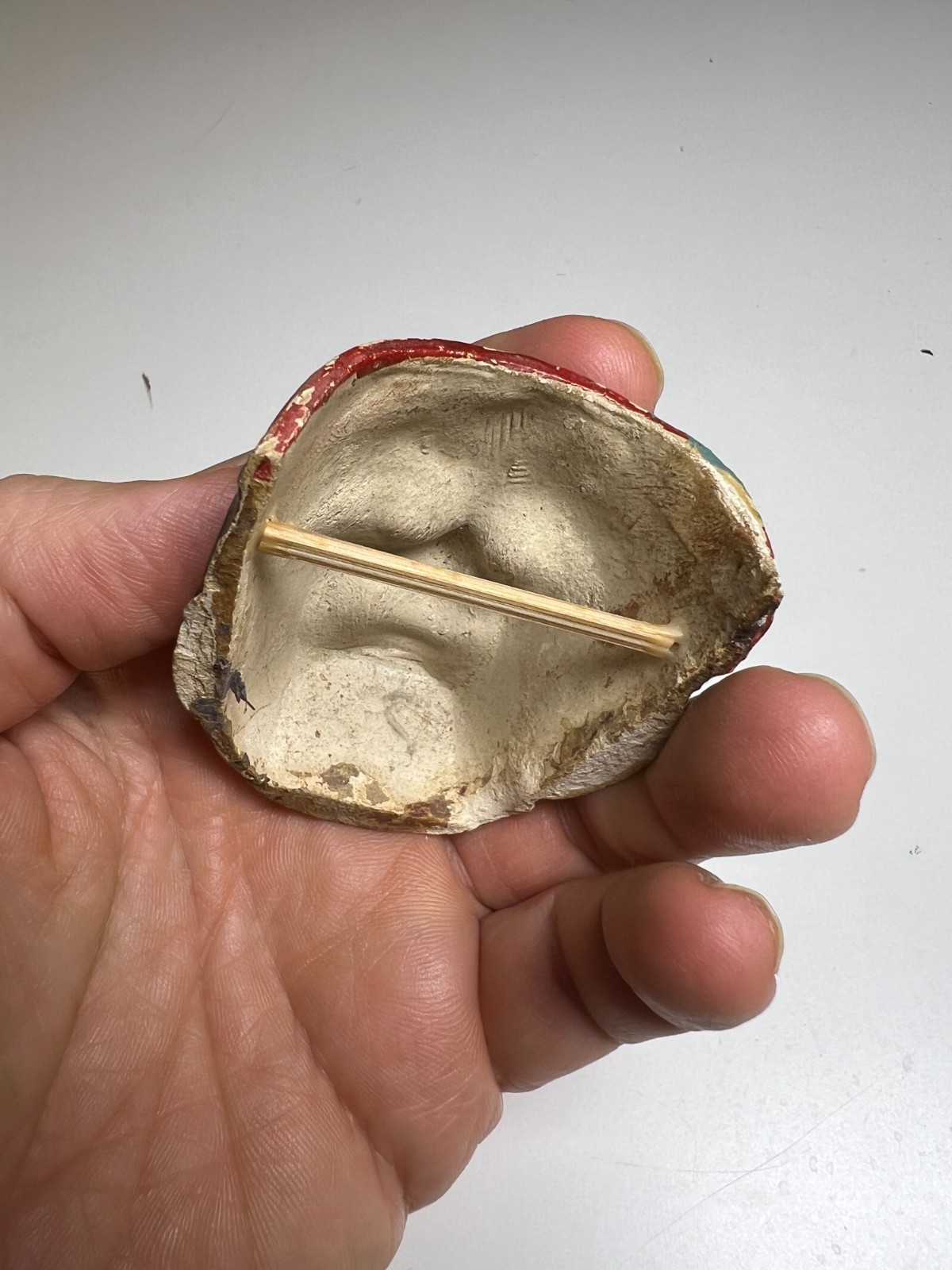 Antique Miniature Composition Mask c1900 Polychrome Cross Eyed Folk Art Carnival
