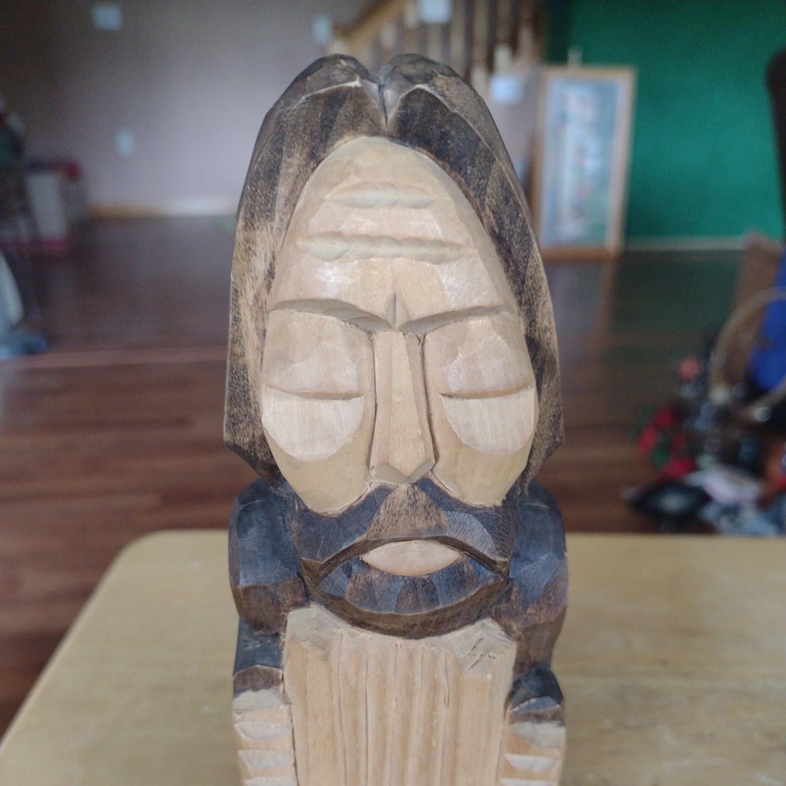VTG Poland Sculpture Figurine Wood Carved RELIGIOUS Polish Folk Art 8”