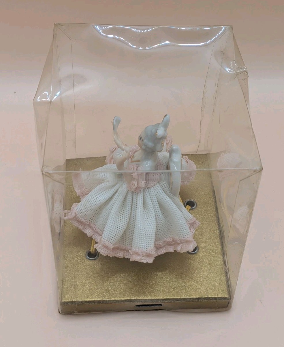 Vintage Dresden Style Lace Lady 3in Figurine Rococo Court Dress w/ Original Box