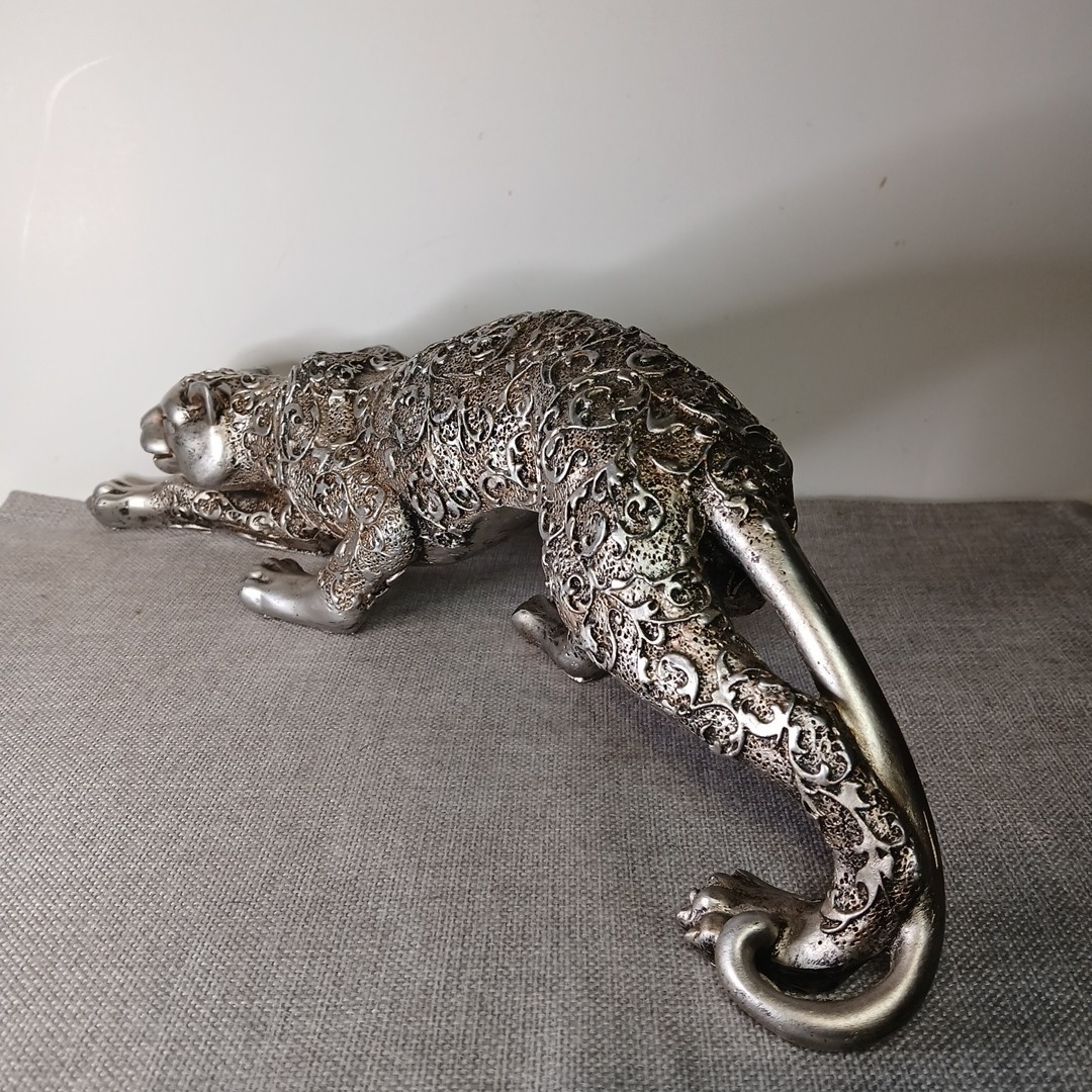 Filigree Design Jaguar Sculpture Figurine 16” Silver Tone