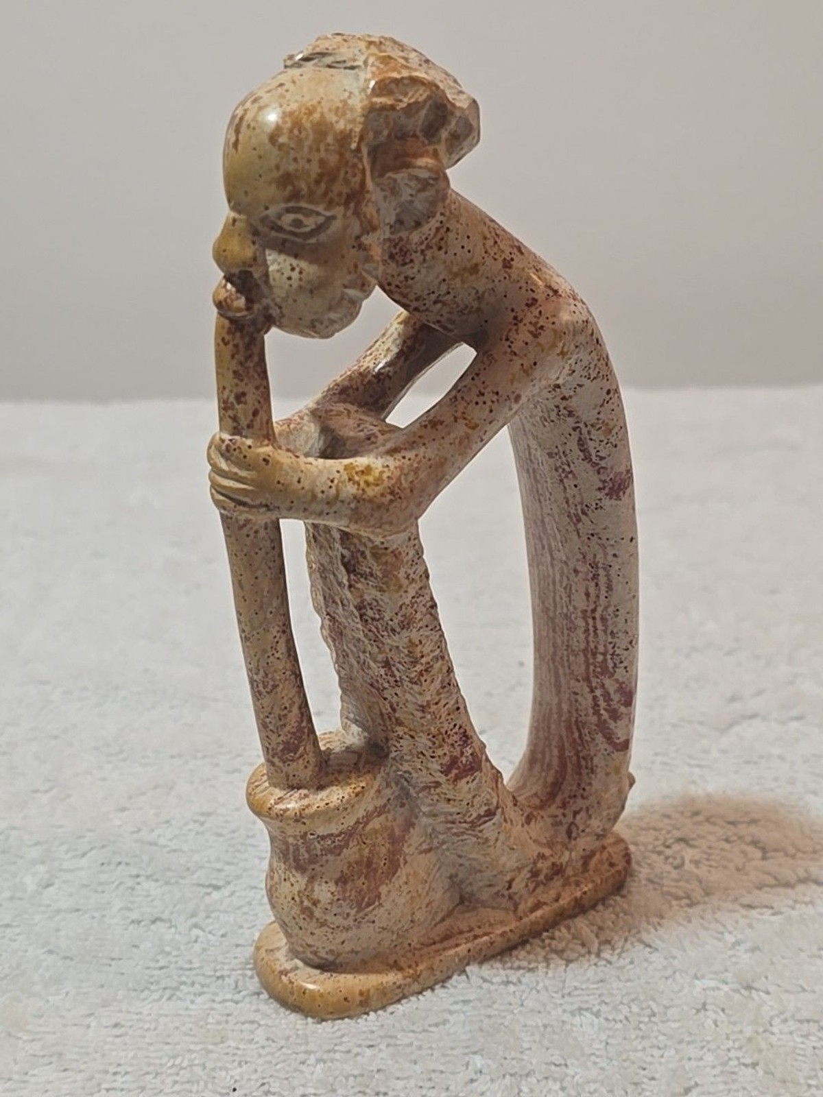 Hand Carved Soap Stone Figurine Man Holding Churn Stick Kenya Sculpture 6″H