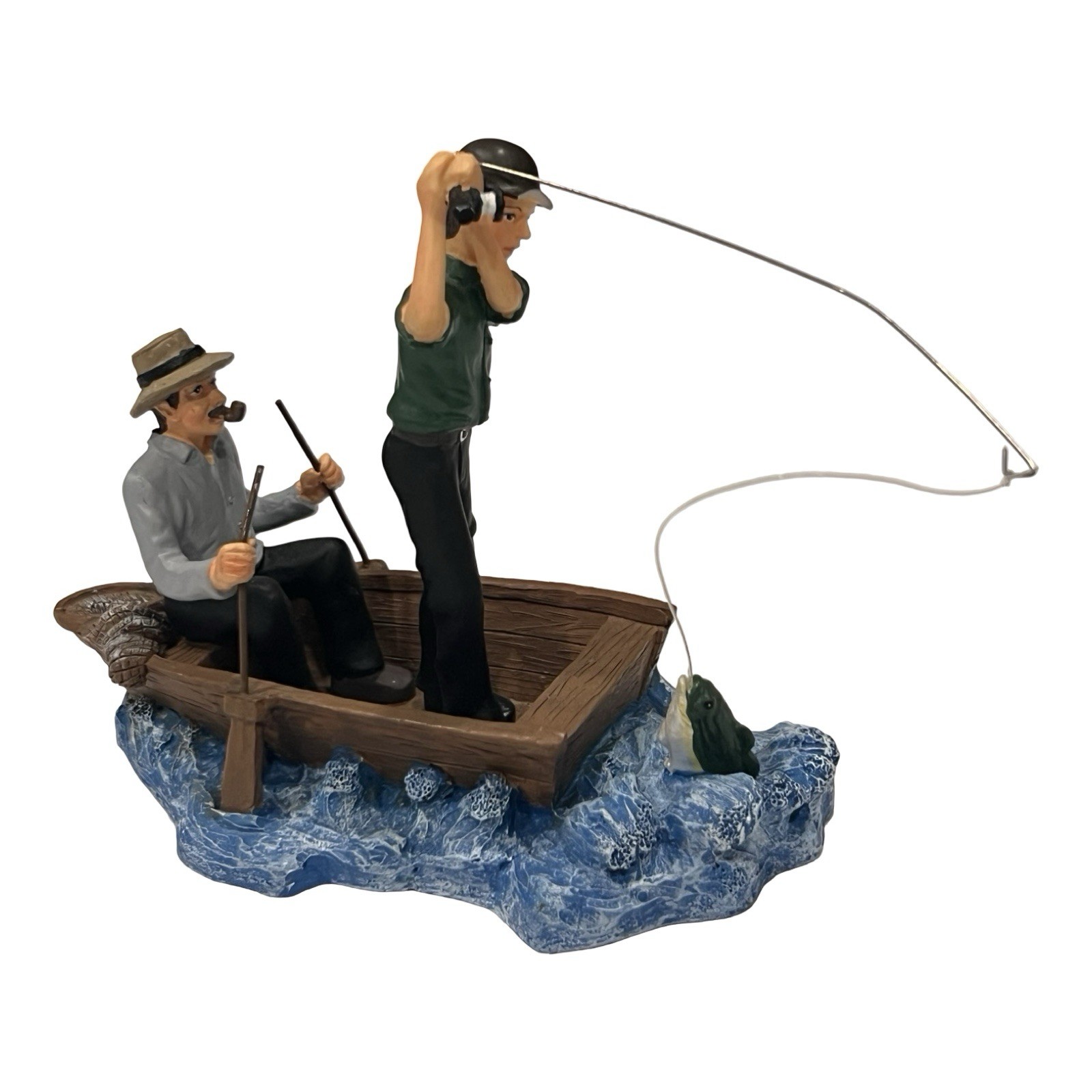 Fly Fishermen Boat Resin Figurine 4.5”T x 6.5”L x 3”W Excellent Used Condition