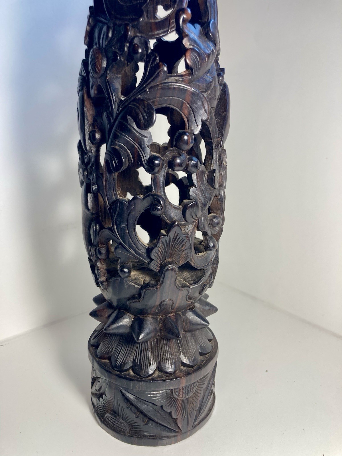 Vintage mid century Balinese carved exotic wood art deco sculpture column
