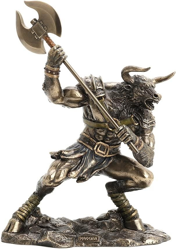 Minotaur holding Axe Statue Cold Cast Bronze Resin Labyrinth Greek Roman 13 3/4″