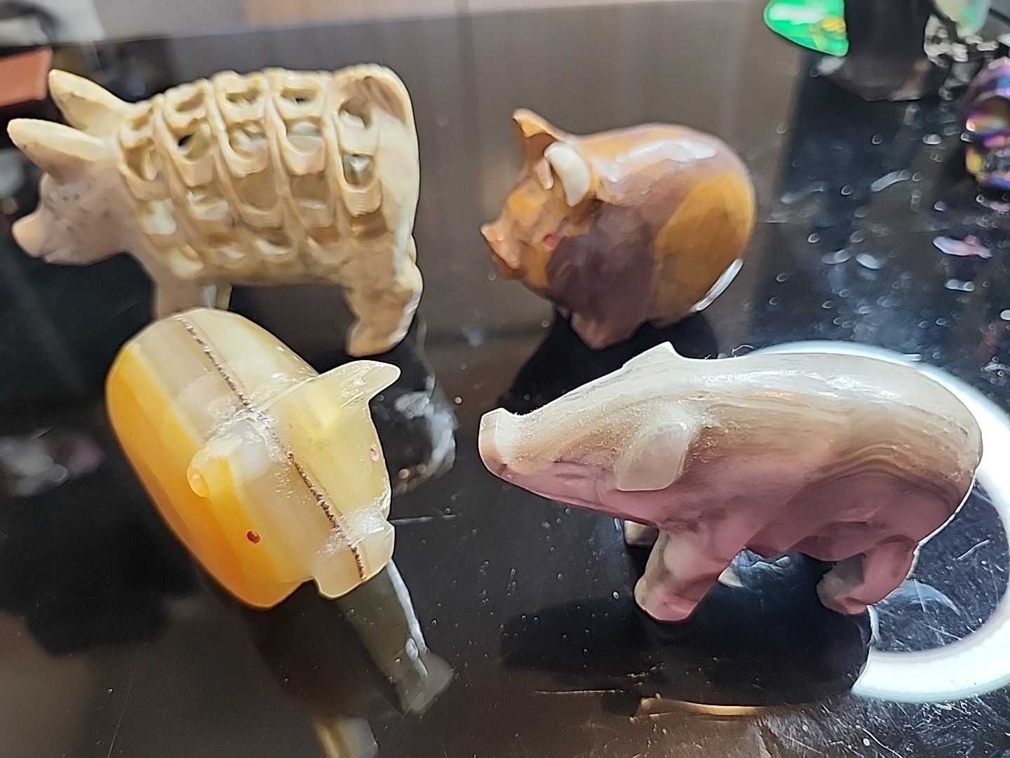 Vintage Hand-Carved Stone Animal Pigs Figurine Collection (Lot of 4)