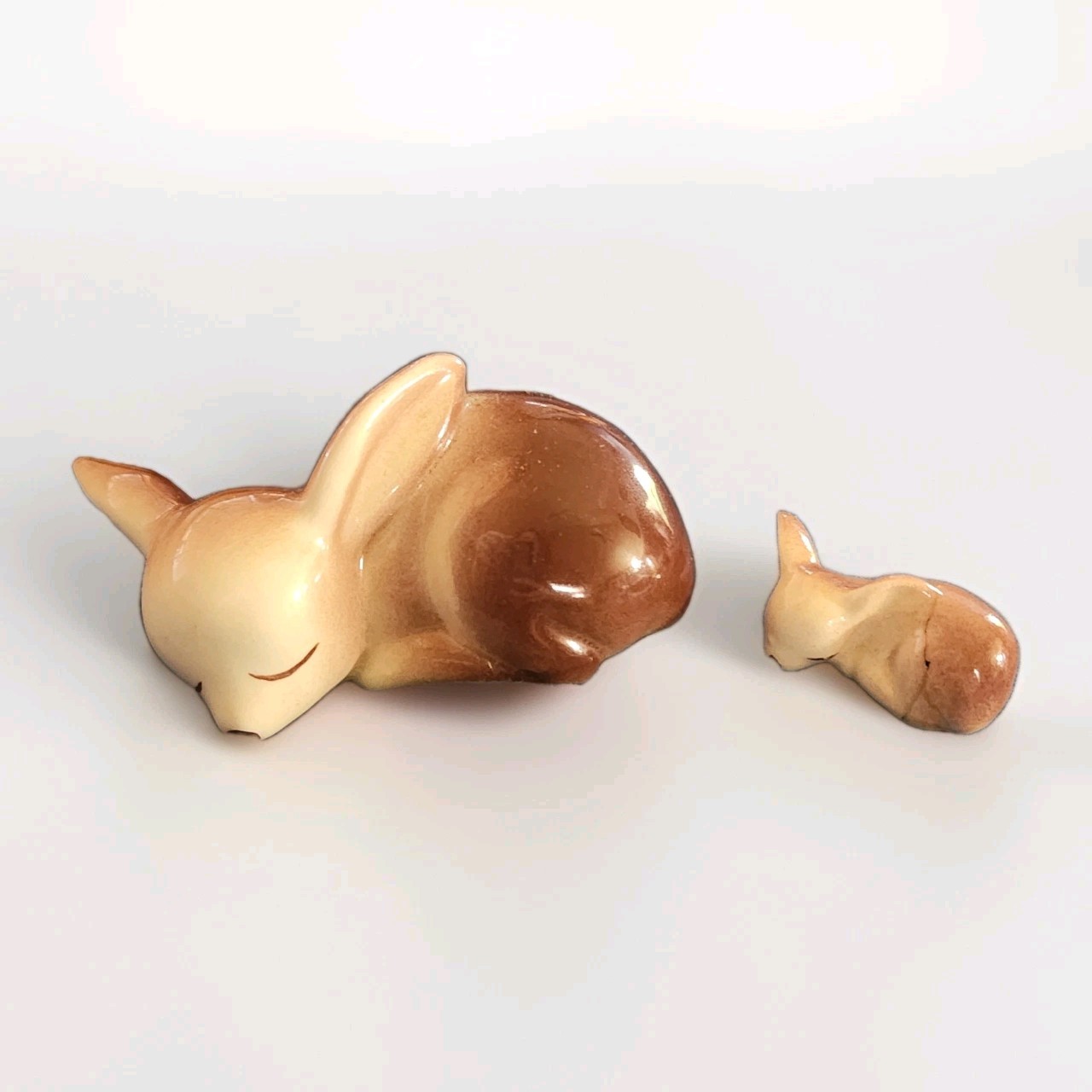 Vintage Miniature Sleeping Fawn / Baby Deer Figurine Set (2 Pieces)