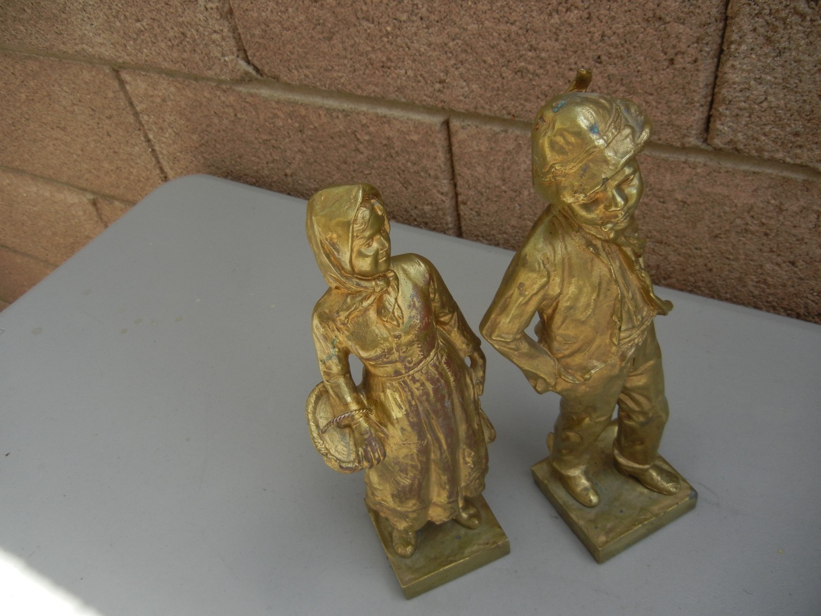 (2) Vintage Collectible Sculptures (bronze?) : Couple / Young Boy & Girl