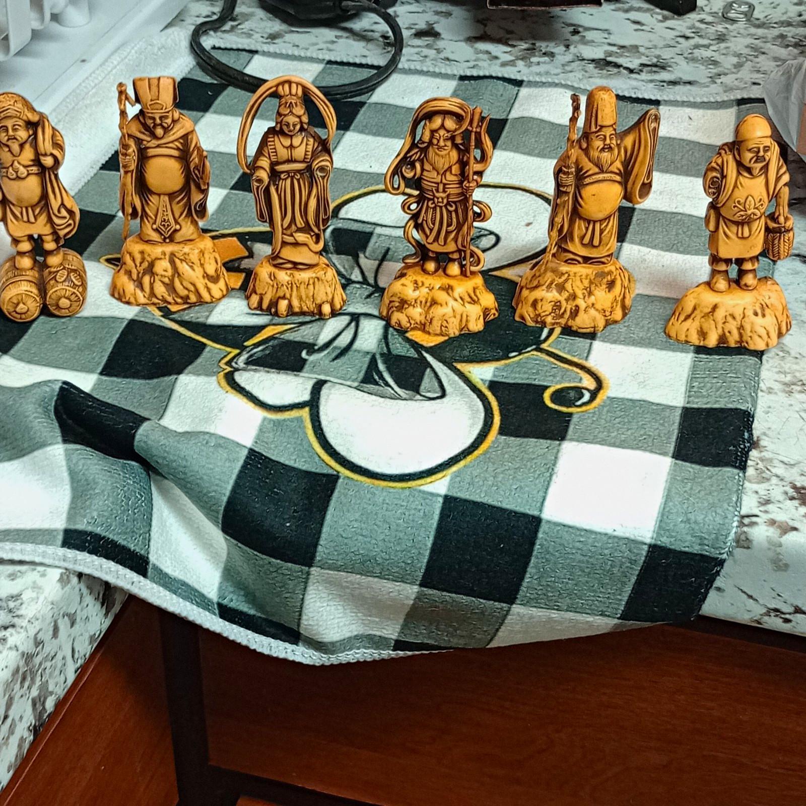 partial set of six vintage mid-century Japanese celluloid or resin lucky gods