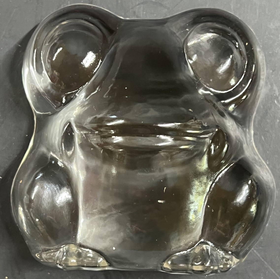 Vintage Solid Glass Smiling Frog Paperweight Figurine, So Cute!!