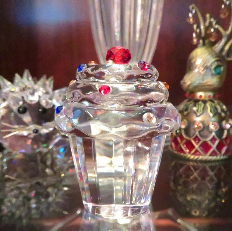 Vintage 1990s to 2000s Simon Designs Crystal Mini Cupcake Cherry