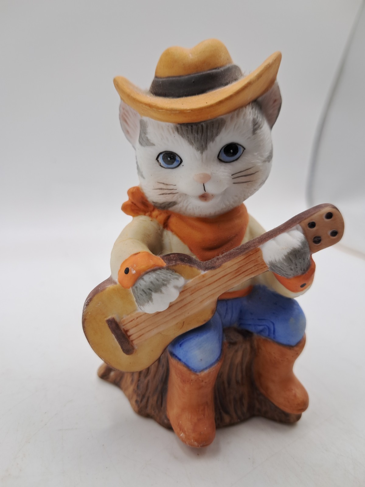 Bronson COWBOY Kitty Cat Porcelain Western Country Guitar Player Figurine