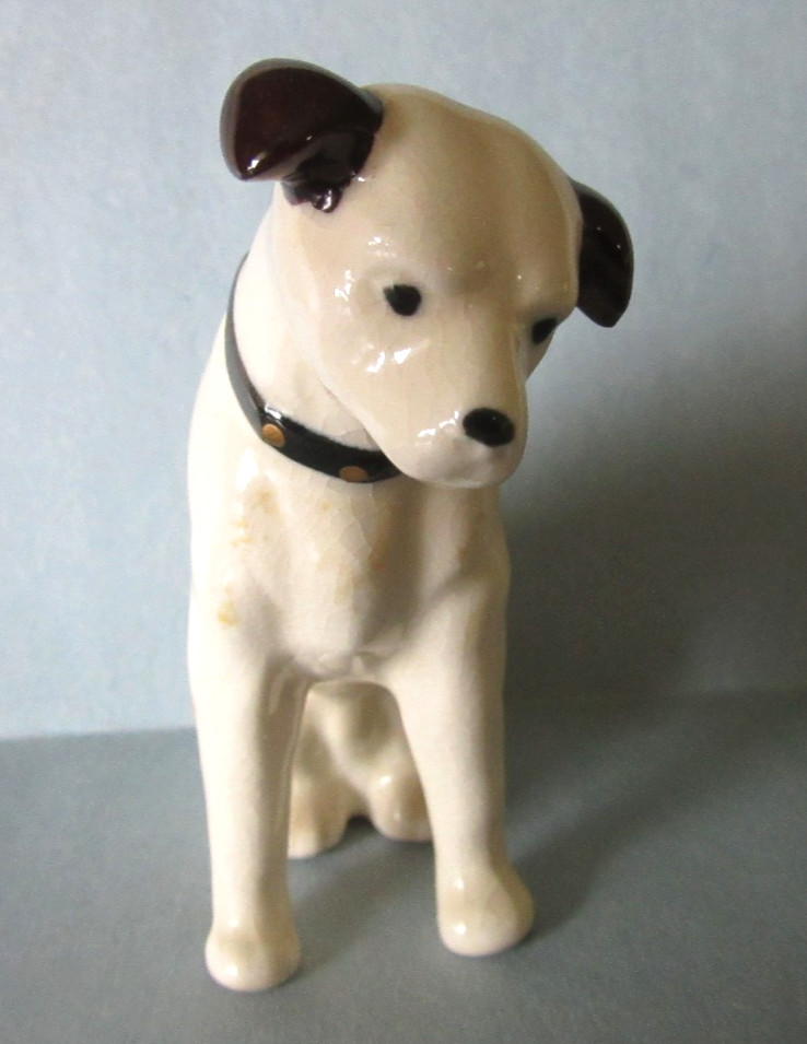 Vintage RCA Victor “Nipper” Dog Porcelain Figurine –White w/ Brown Ears Aprox 3″
