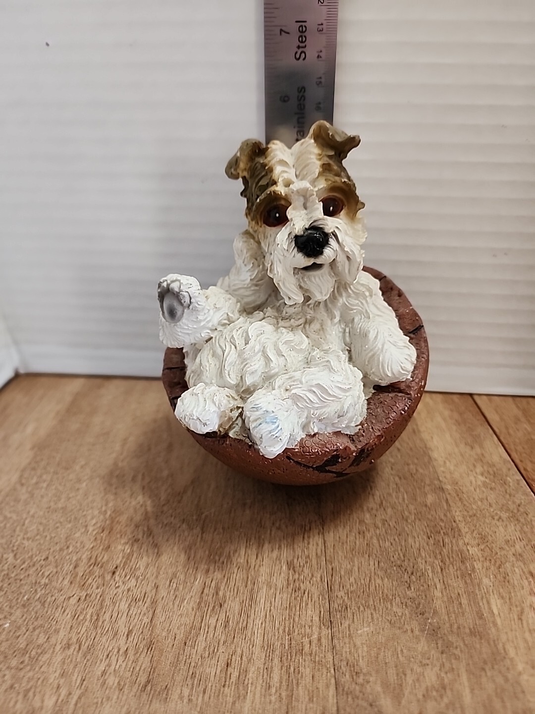 Resin Dog Figurine Terrier in a Torn Basketball