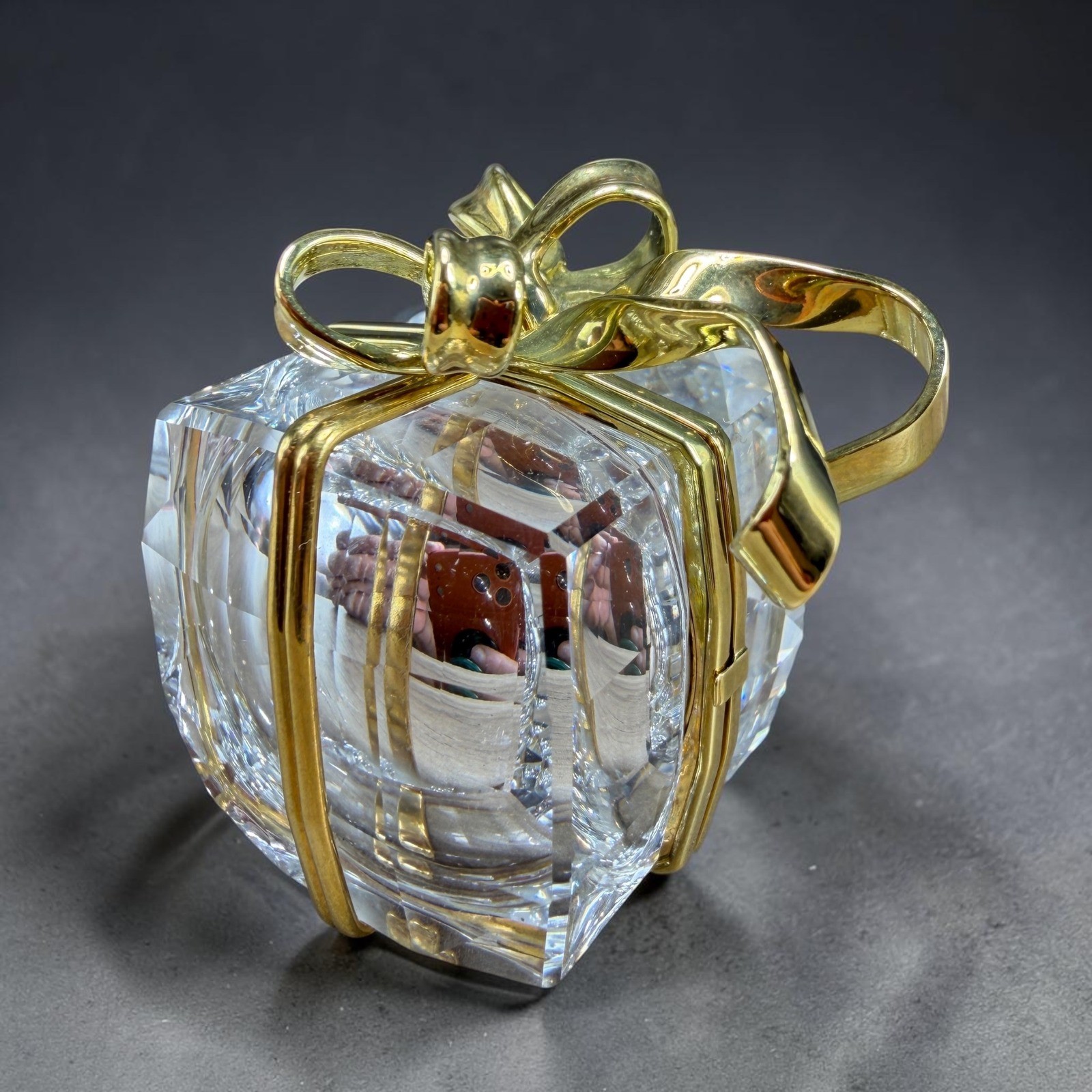 Swarovski Crystal Secrets Gift Box Travel Clock Metal Gold Tone Bow AS IS