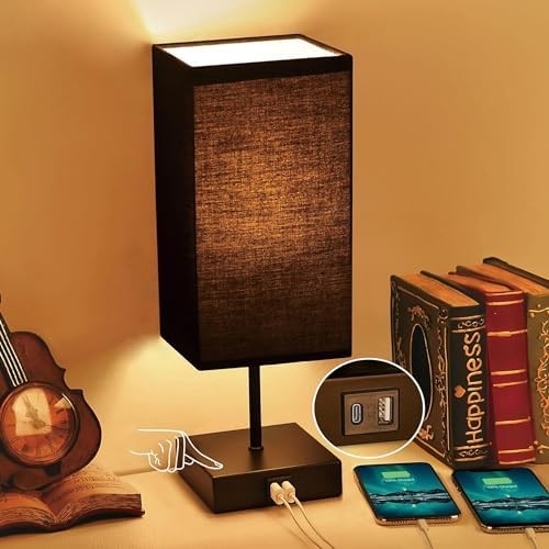 Table Lamp for Bedroom, 3 Way Dimmable Touch Bedside Lamp, Small Lamp with 2 USB