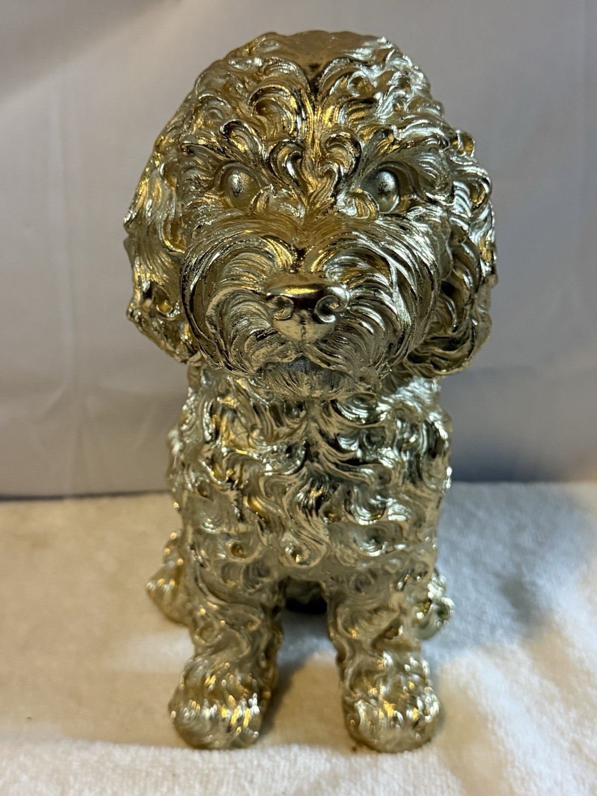 Gold Metallic Sitting Dog Figurine Sculpture 3D Effect 10″ Long