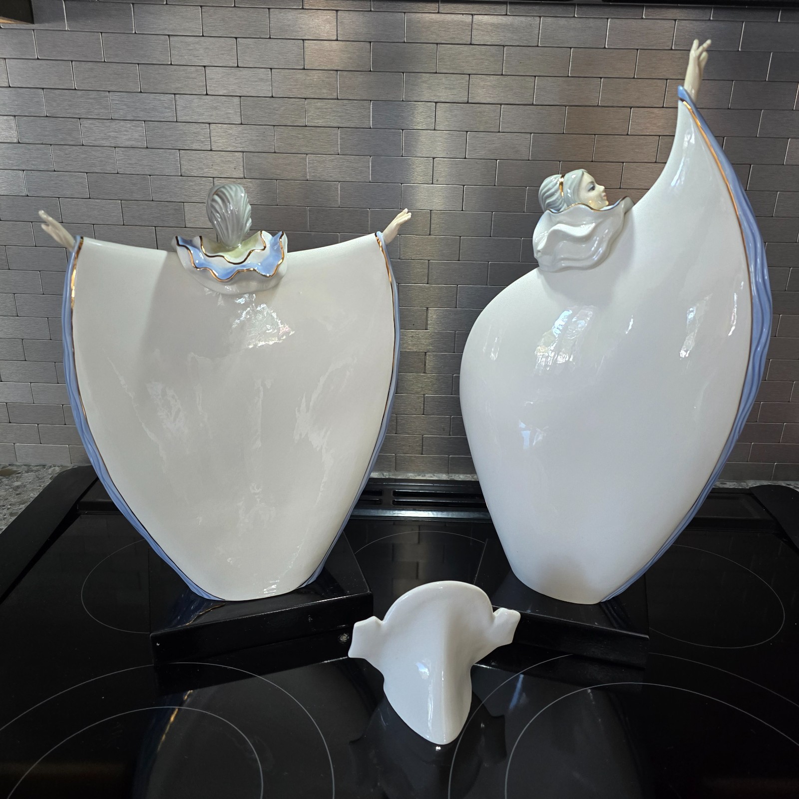 Art Deco Tengra Spain Pierrot & Crescent Moon 3pc Figurine Set Glazed Porcelain